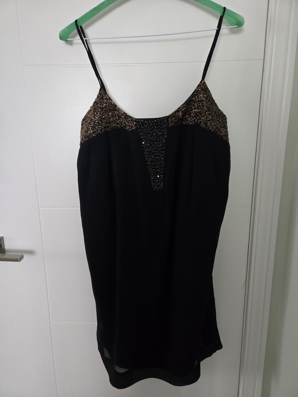Club Monaco Black Mini Dress with Gold Sequin Trim